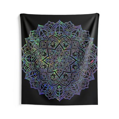 Holographic Mandala Tapestry – Rainbow Foil Boho Wall Art for Bedroom Glow-Up
