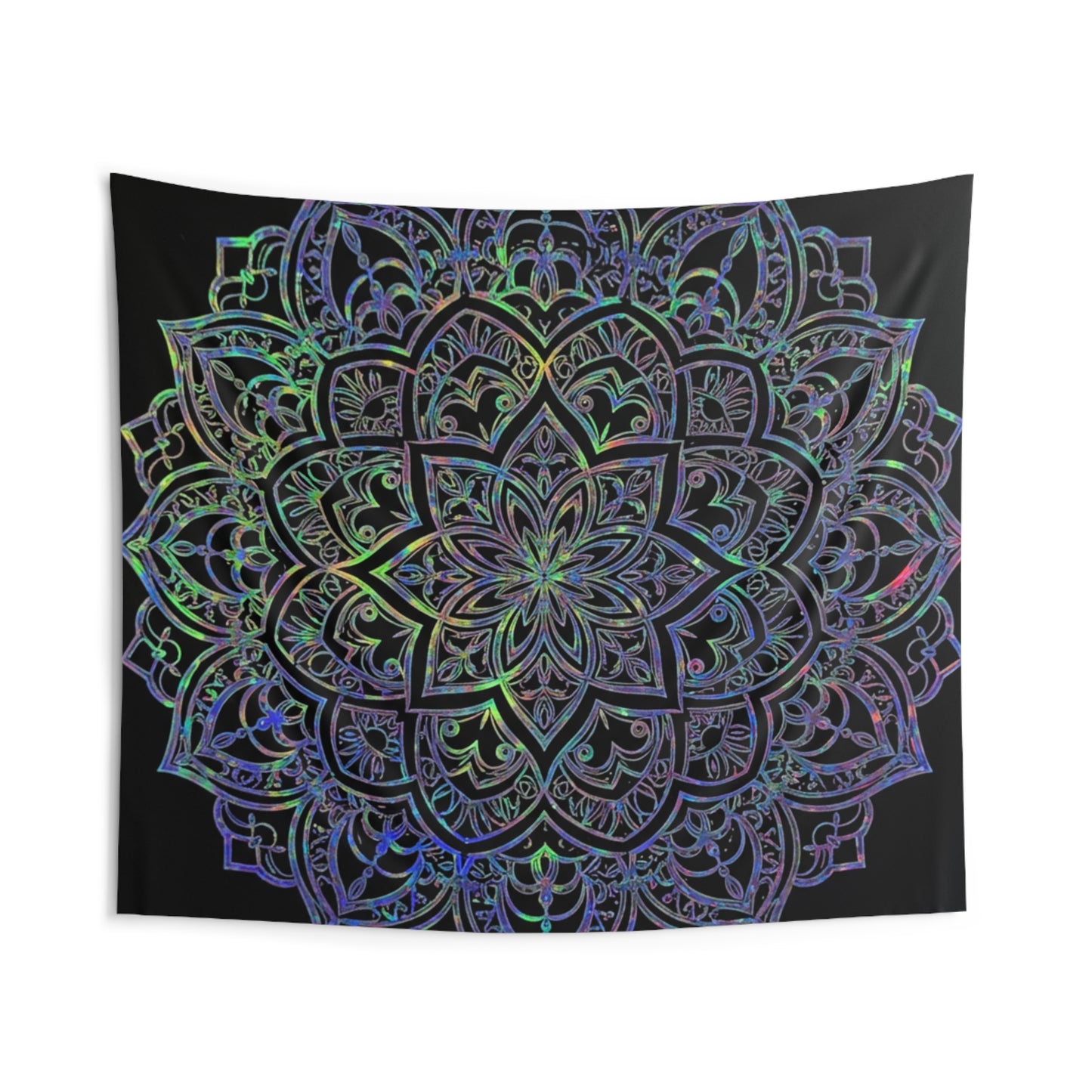 Holographic Mandala Tapestry – Rainbow Foil Boho Wall Art for Bedroom Glow-Up