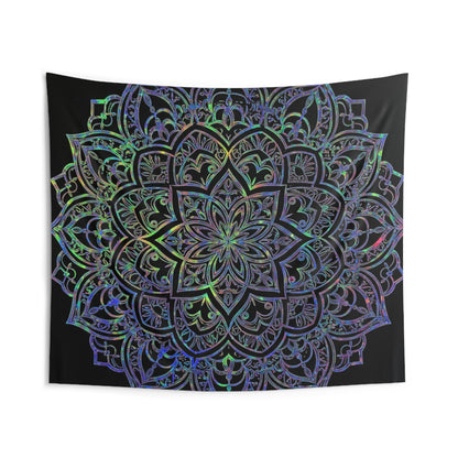 Holographic Mandala Tapestry – Rainbow Foil Boho Wall Art for Bedroom Glow-Up
