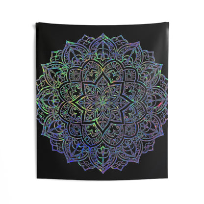 Holographic Mandala Tapestry – Rainbow Foil Boho Wall Art for Bedroom Glow-Up