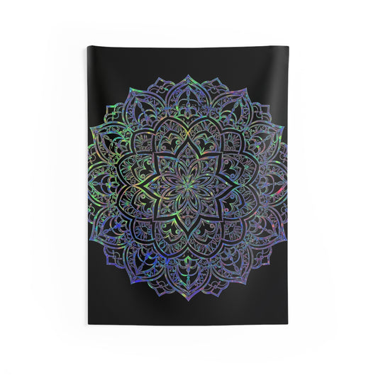 Holographic Mandala Tapestry – Rainbow Foil Boho Wall Art for Bedroom Glow-Up